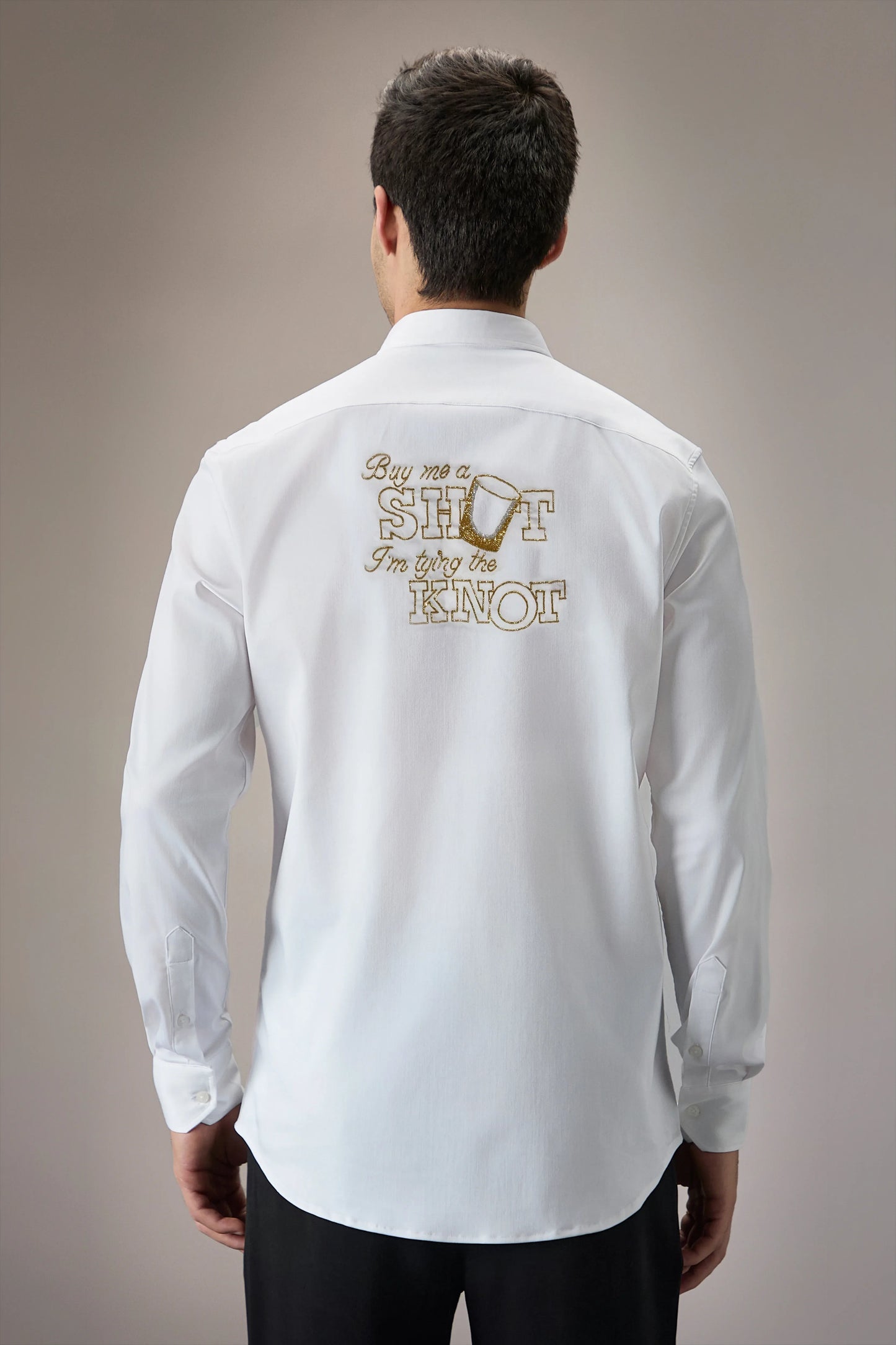 Buy Me Shots - Hand Embroidered Designer Shirt - White
