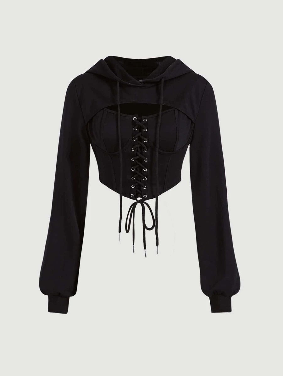 Trendy Corset hoodie with bishop sleeve