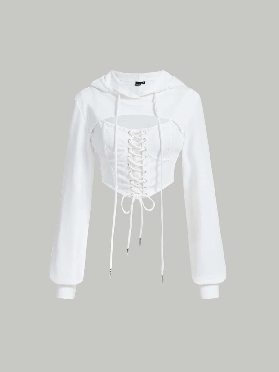 Trendy Corset hoodie with bishop sleeve
