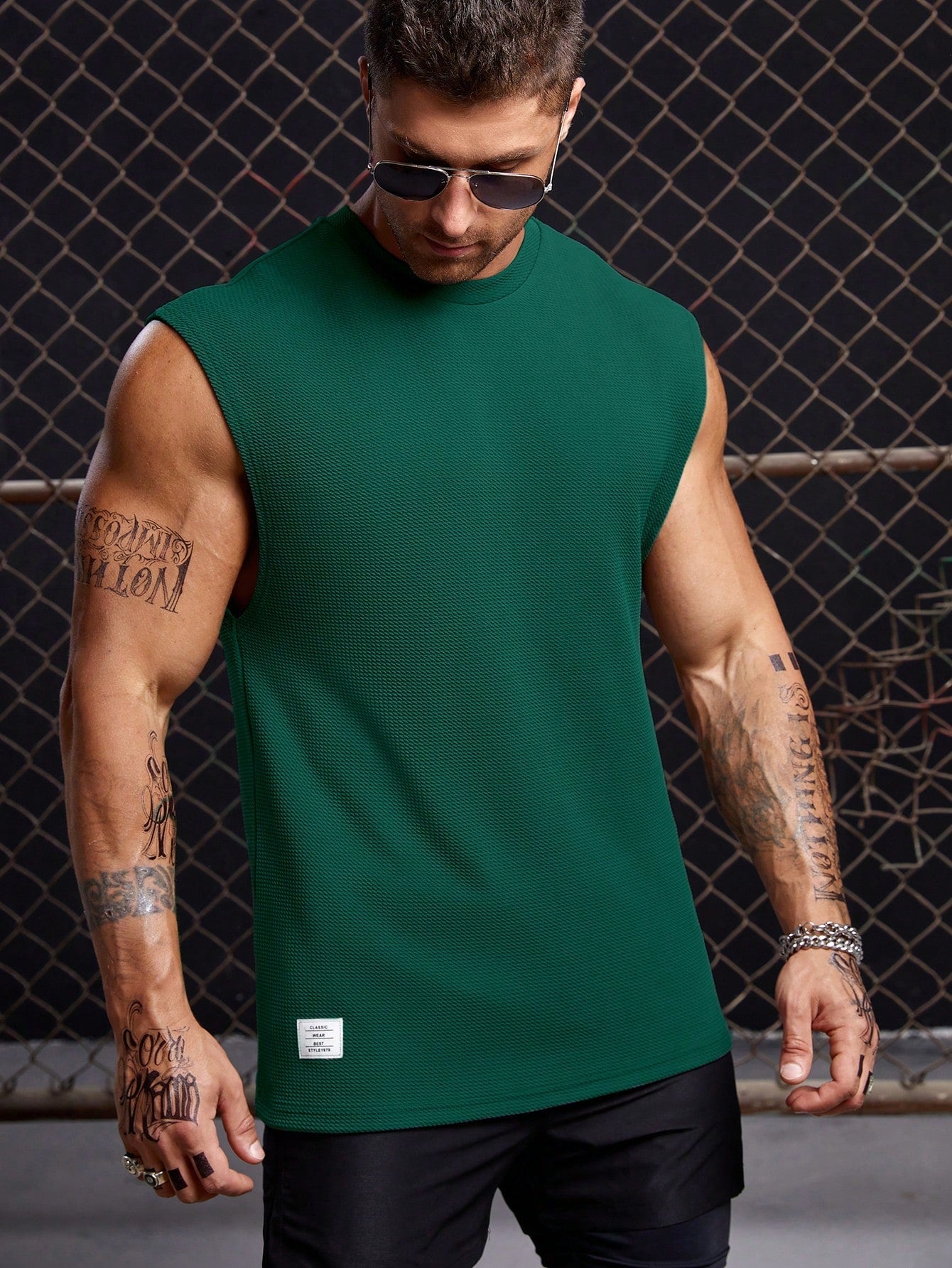 Men's Relaxed round neck tank top |Dark green| summer essential|