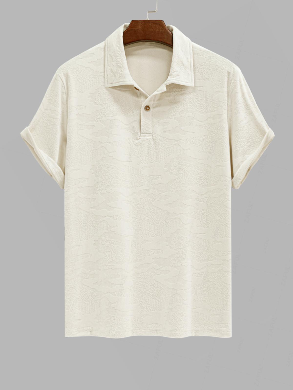 Men's Solid Color Jacquard Flocking Polo Collar Half Buttoned Short Sleeves T-shirt