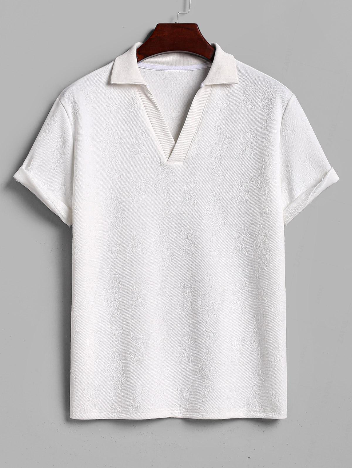 Men's Embossed Air Cotton Polo Collar V-neck Short Sleeves T-shirt