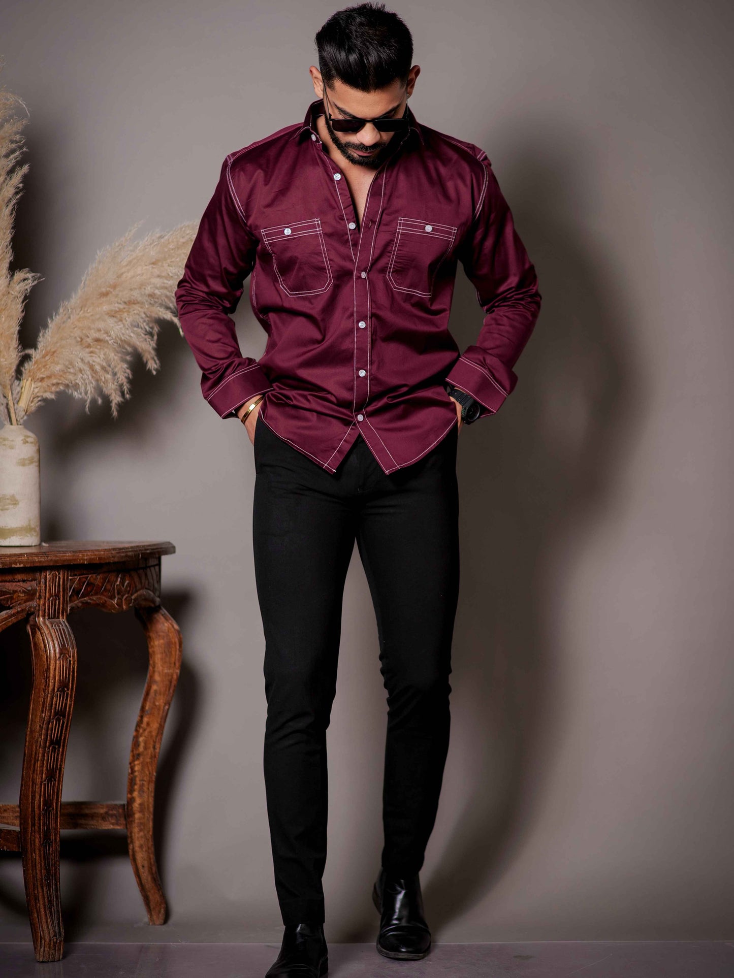 Maroon Premium Satin Cotton Shirt