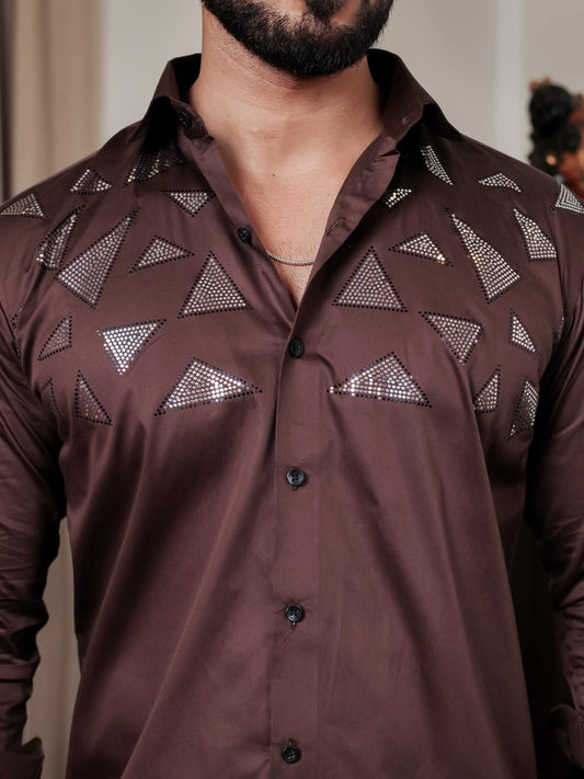 BROWN SEQUENCE DESIGNER SHIRT FOR MEN'S