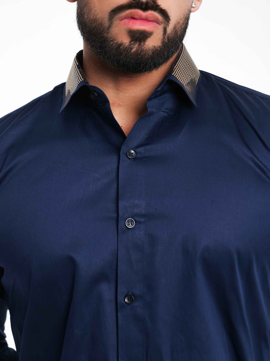 NAVY COLLAR SEQUENCE DESIGNER SHIRT FOR MEN'S