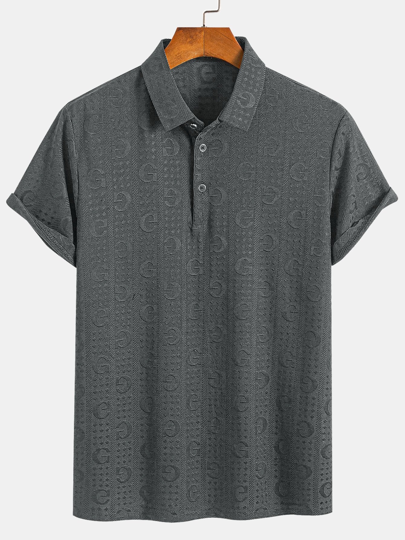 Short Sleeve Knitted Letter Textured Polo