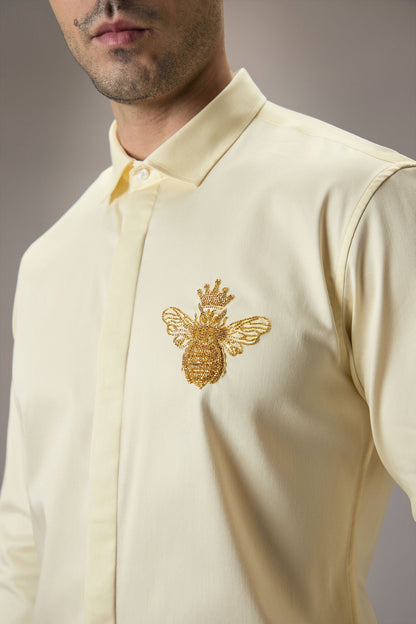 Queen Bee - Hand Embroidered Designer Shirt - IVORY