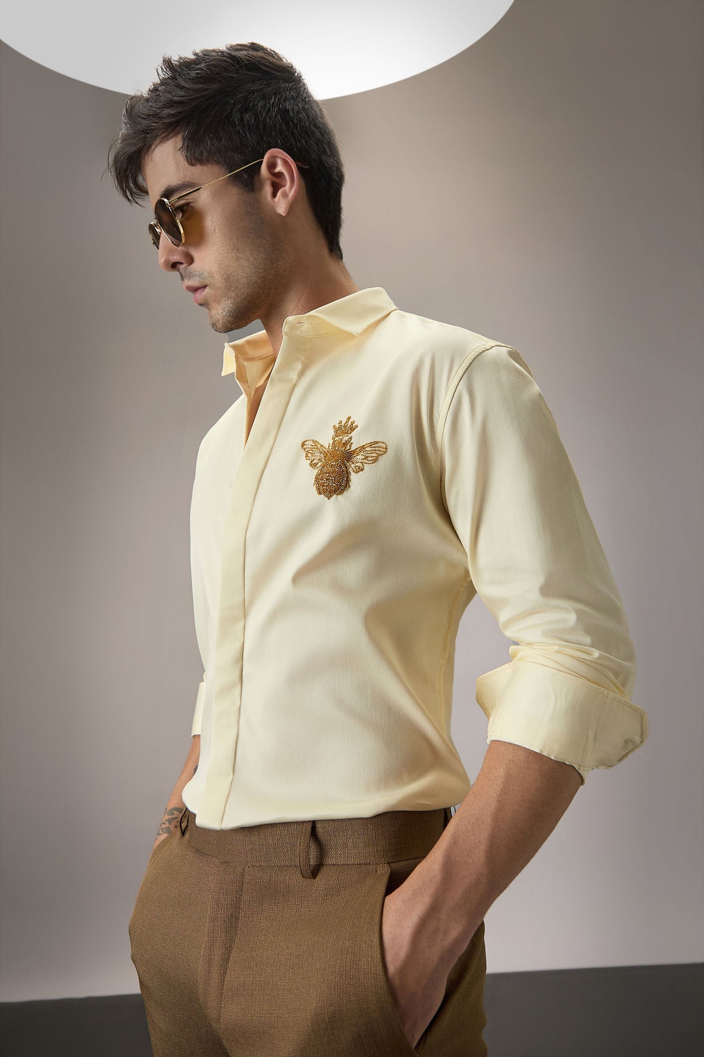 Queen Bee - Hand Embroidered Designer Shirt - IVORY