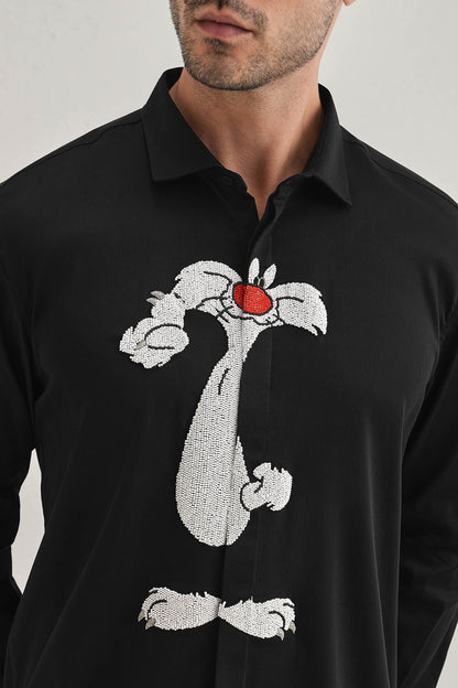 Sylvester Hand Embroidered Designer Shirt - Black