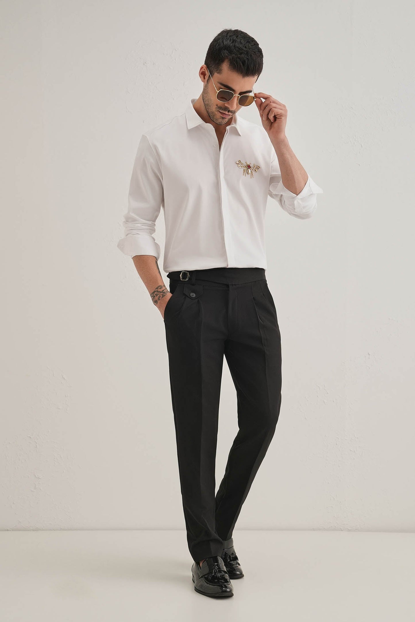 Wasp Hand Embroidered Designer Shirt -White