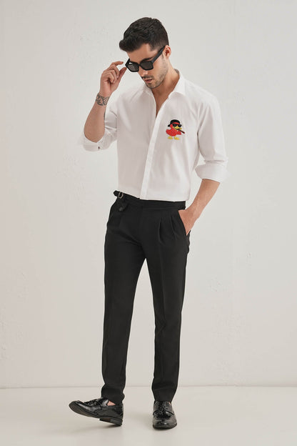 Quackery- Hand Embroidered Designer Shirt - White