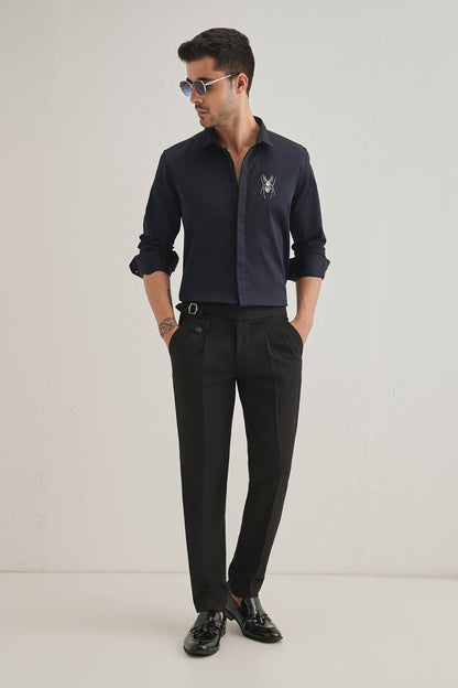 Daddy Long Legs(Spider) Hand Embroidered Designer Shirt - Navy