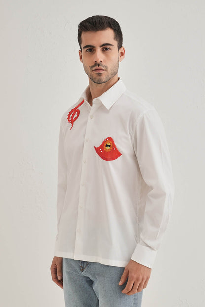 Octopod(Octopus) - Hand Embroidered Designer Shirt - White