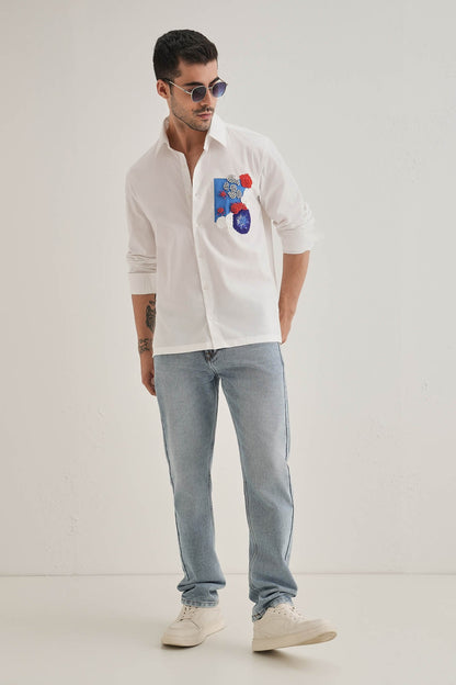 Amoe Hand Embroidered Designer Shirt - White