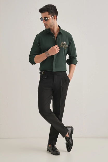 Baazigar - Hand Embroidered Designer Shirt - Bottle Green