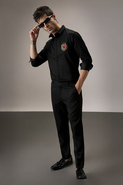 Cora (Heart) - Hand Embroidered Designer Shirt - Black
