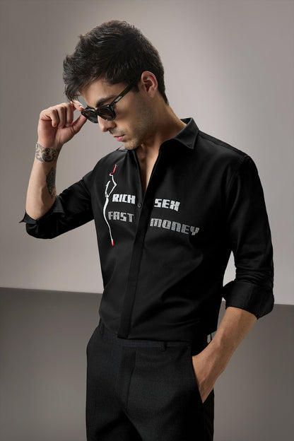 Fast Money - Hand Embroidered Designer Shirt - Black