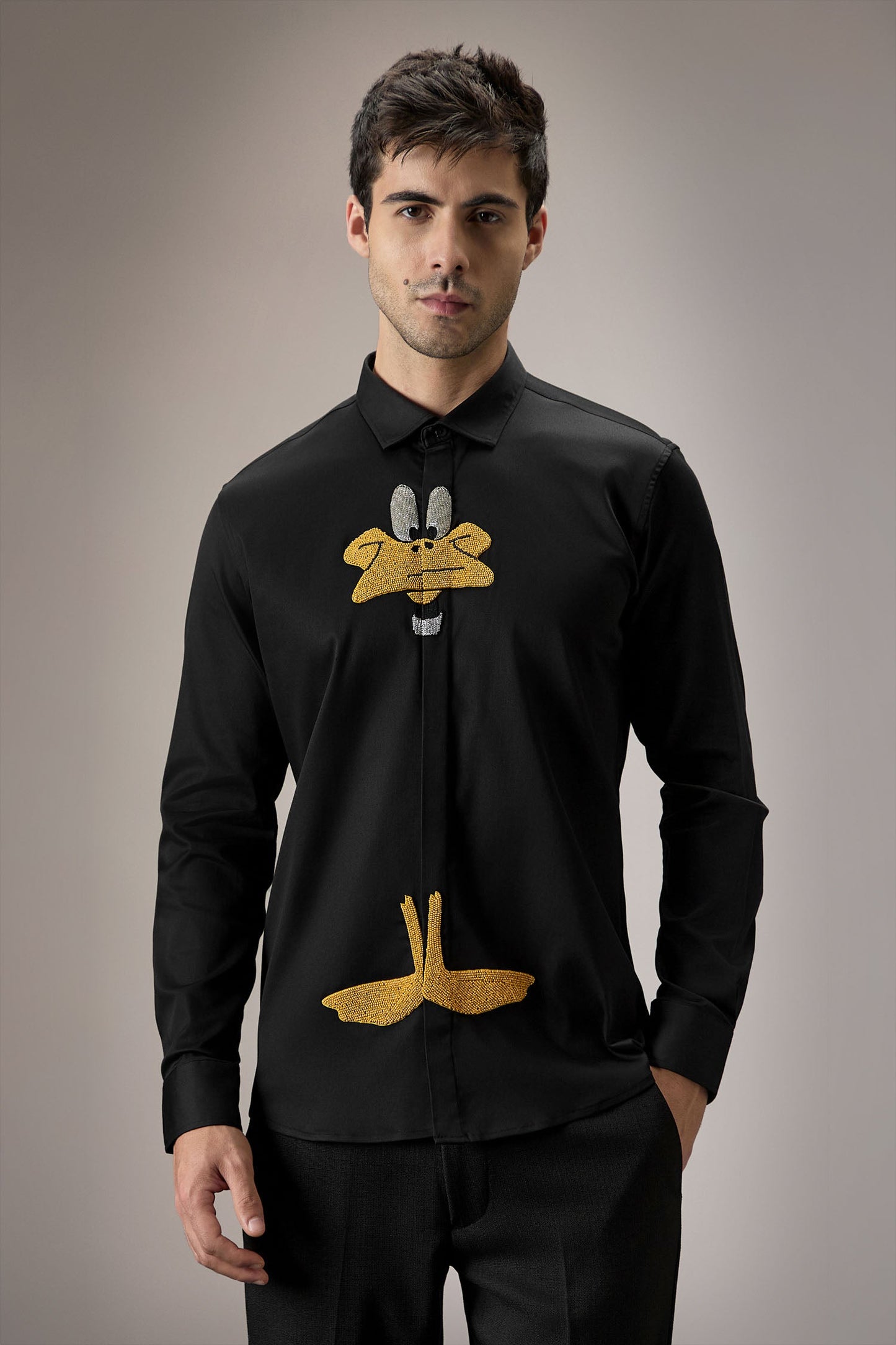 Daffy Duck - Hand Embroidered Designer Shirt - Black