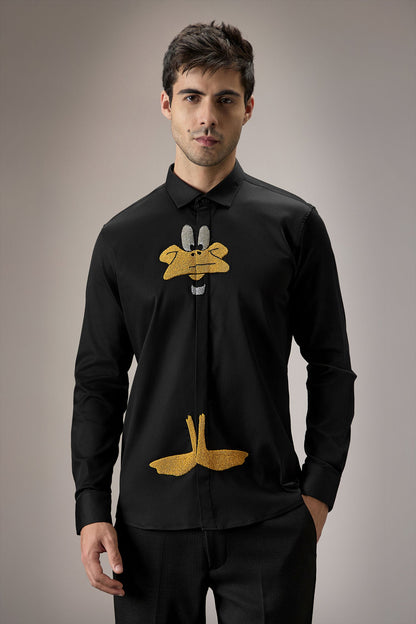 Daffy Duck - Hand Embroidered Designer Shirt - Black
