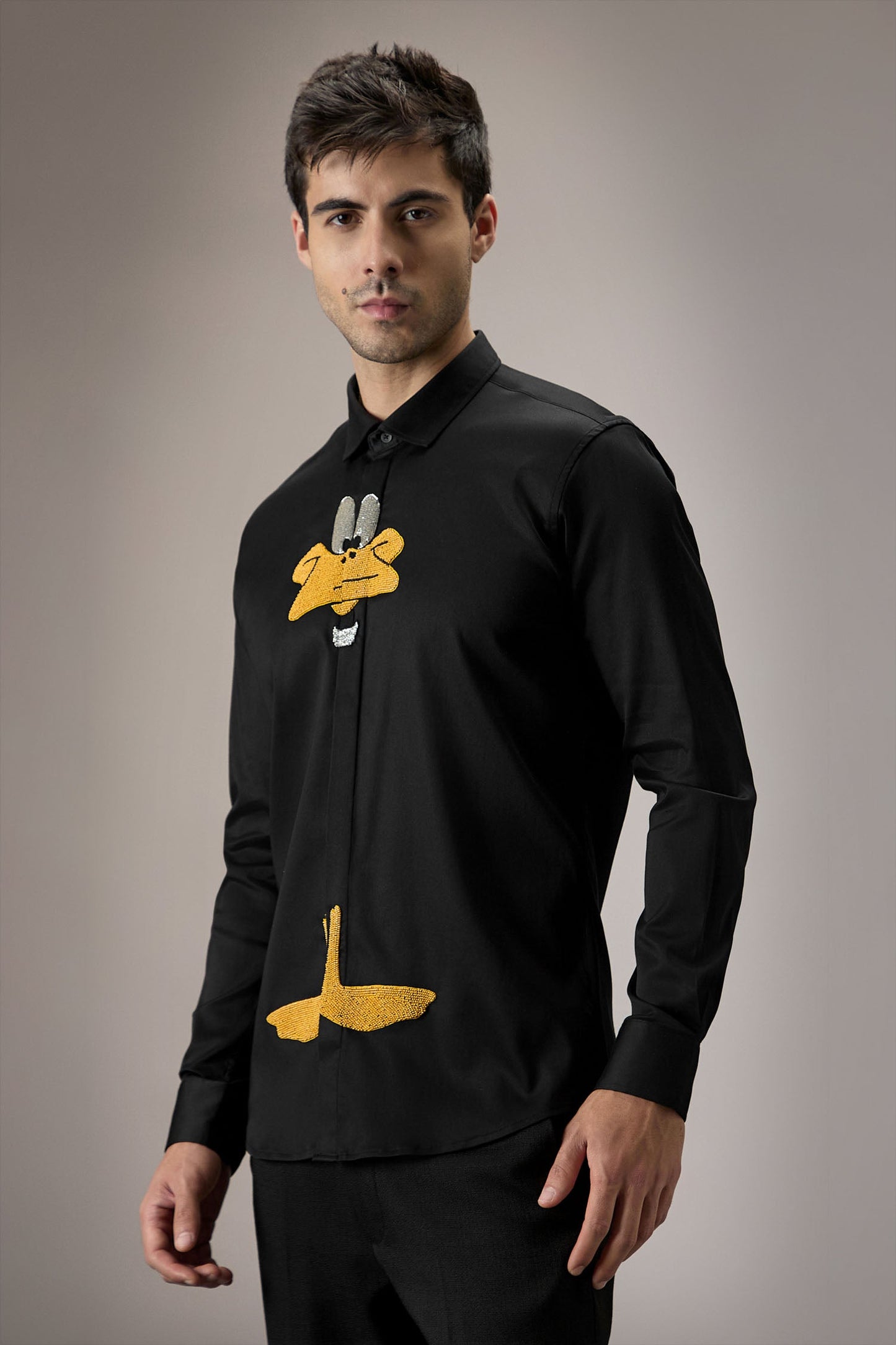 Daffy Duck - Hand Embroidered Designer Shirt - Black