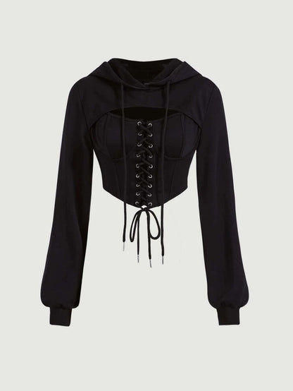 Trendy Corset hoodie with bishop sleeve