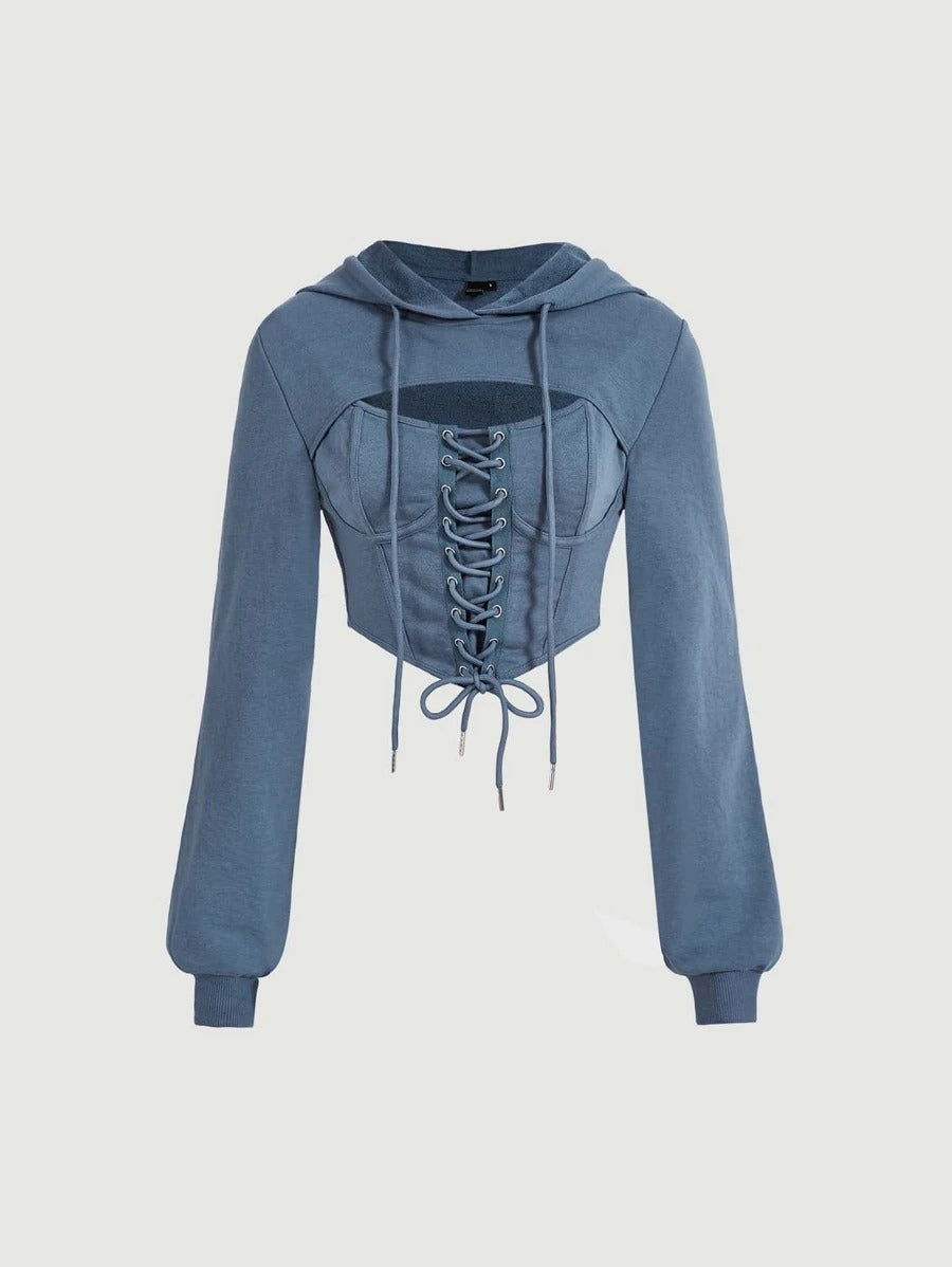 Trendy Corset hoodie with bishop sleeve