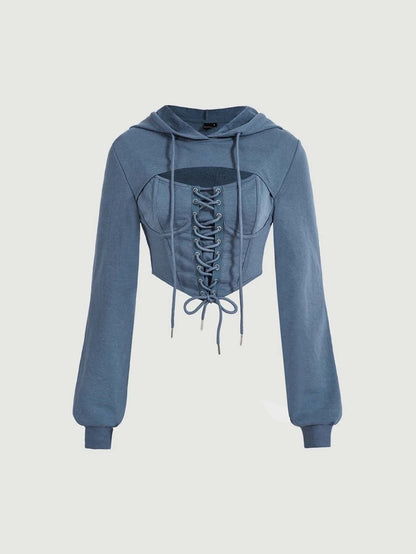Trendy Corset hoodie with bishop sleeve