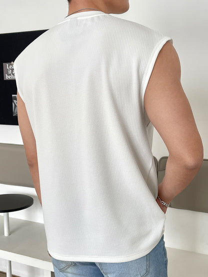 Men's Relaxed round neck tank top | white| summer essential|