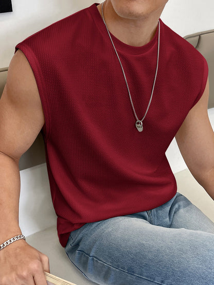 Men's Relaxed round neck tank top |Burgundy | summer essential|