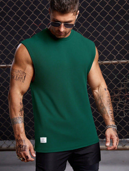 Men's Relaxed round neck tank top |Dark green| summer essential|