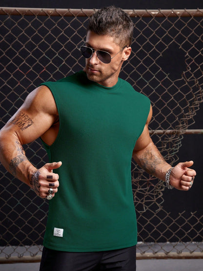 Men's Relaxed round neck tank top |Dark green| summer essential|