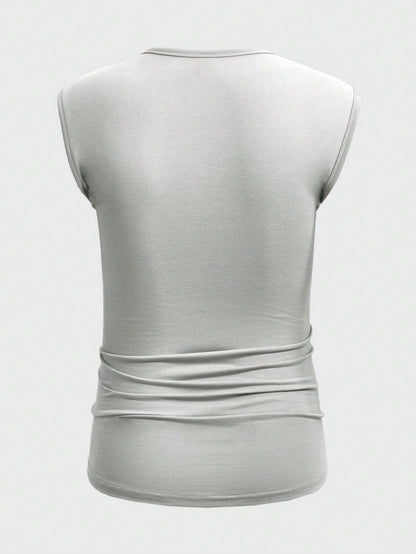 Summer essential men's buttoned tank top |Grey|