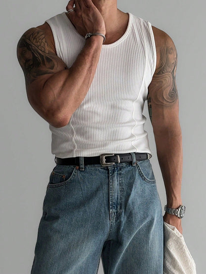 Men's body fit tank top with hem |summer essential| white |