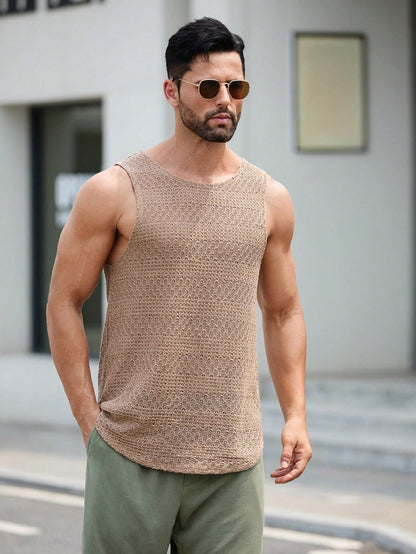 Casual summer essential patterned men's tank top| Khaki|