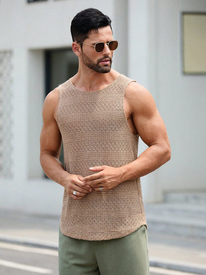 Casual summer essential patterned men's tank top| Khaki|