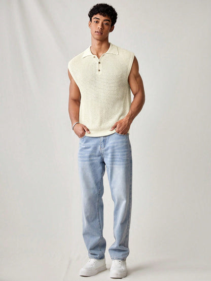 Men's White collared V neck tank top |summer essential|
