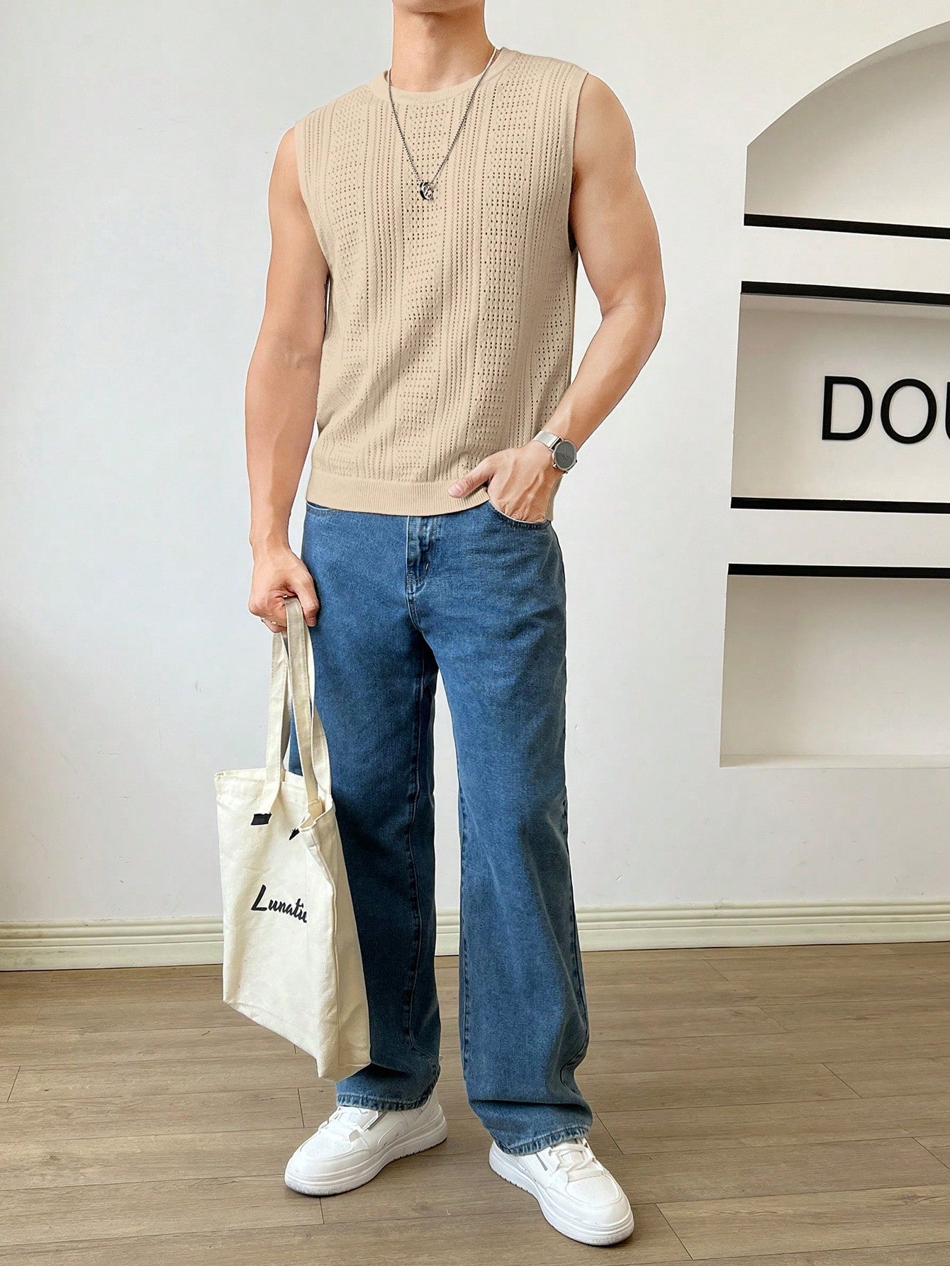 Trendy patterned men's tank top| Beige | premium quality |