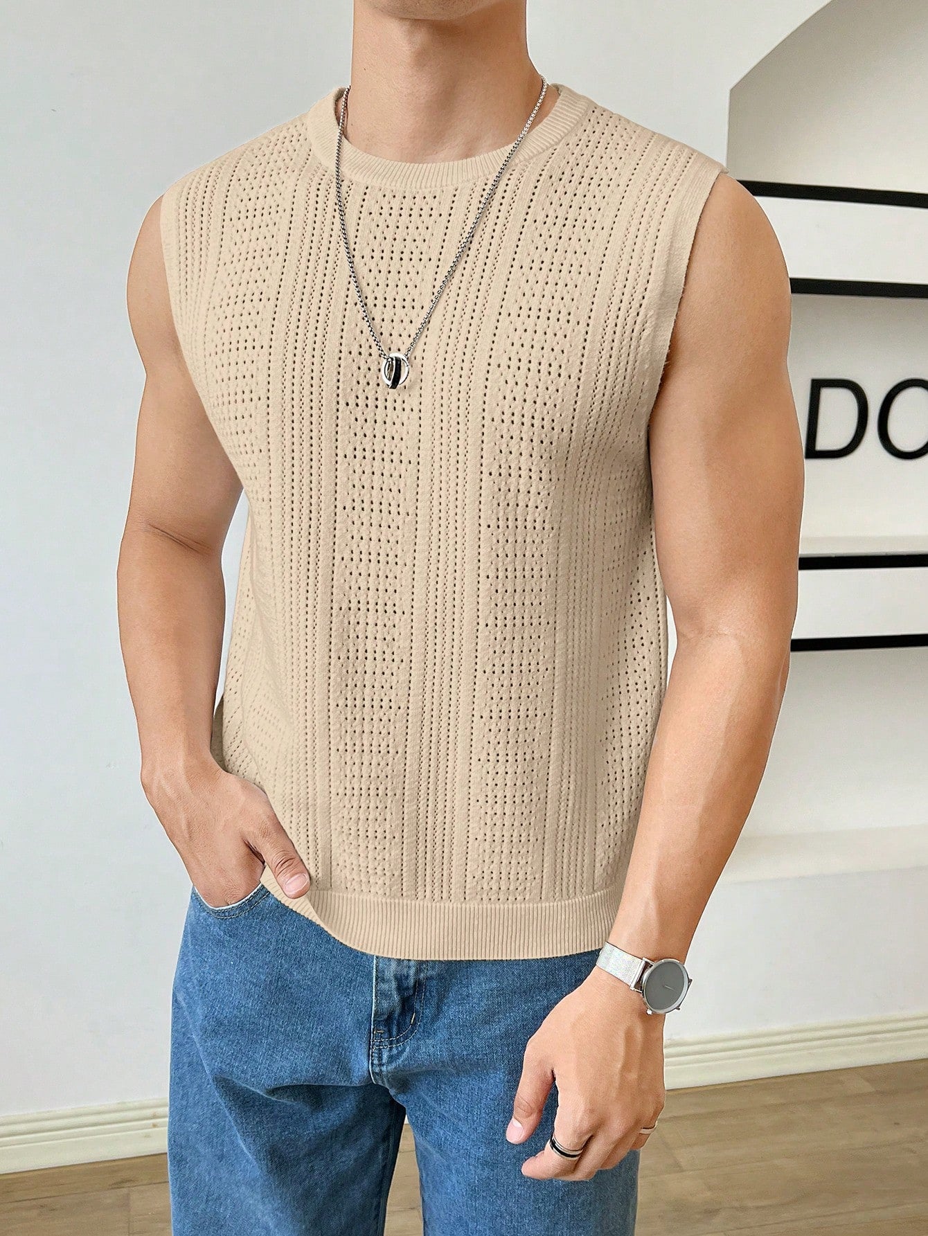 Trendy patterned men's tank top| Beige | premium quality |