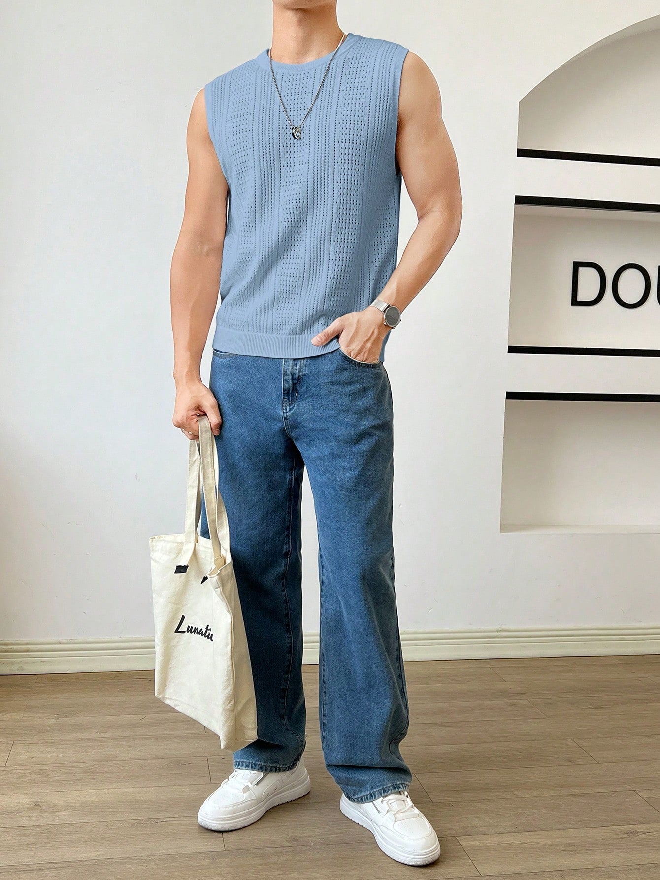 Trendy patterned men's tank top| Blue| premium quality |