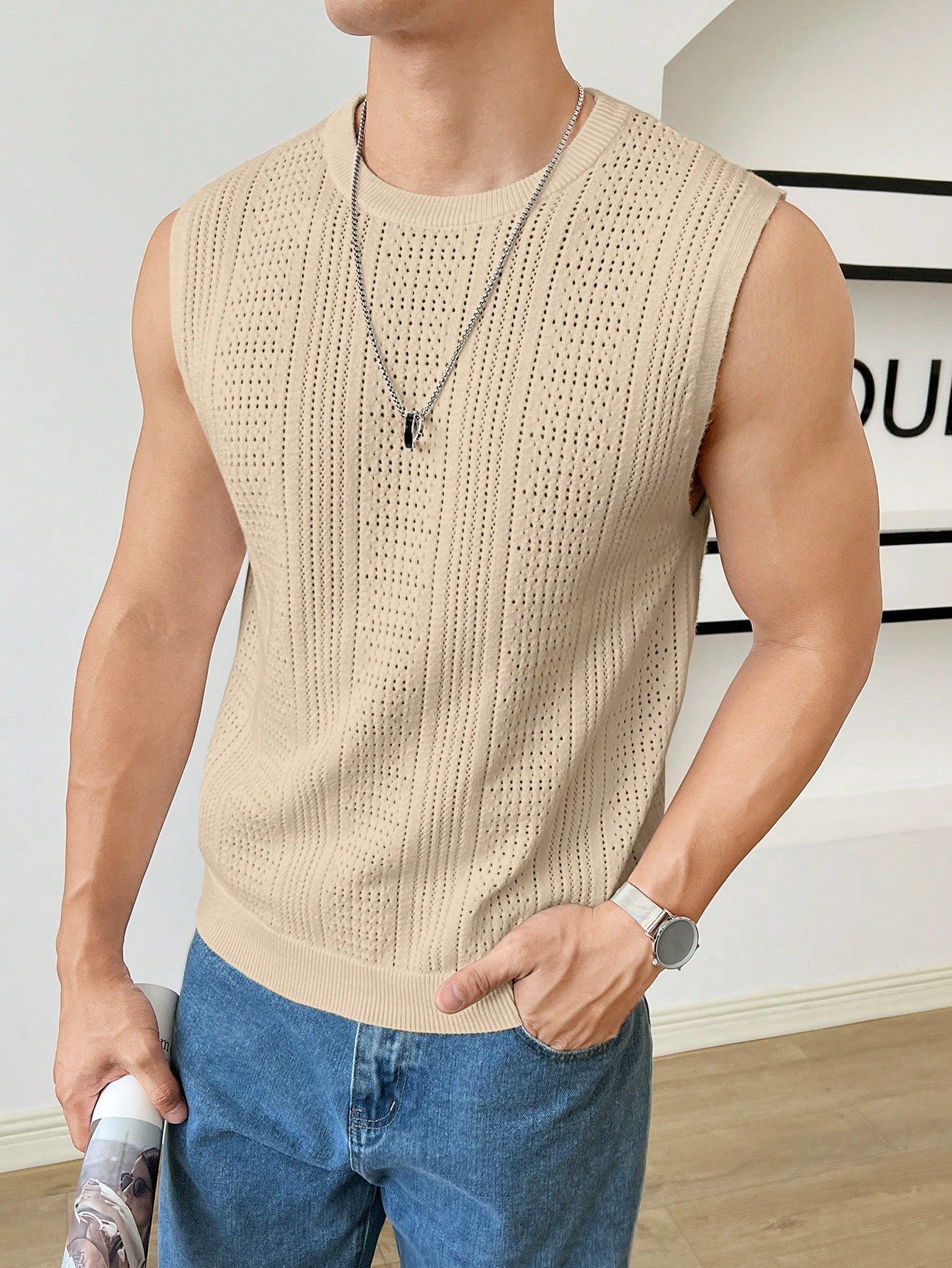 Trendy patterned men's tank top| Beige | premium quality |