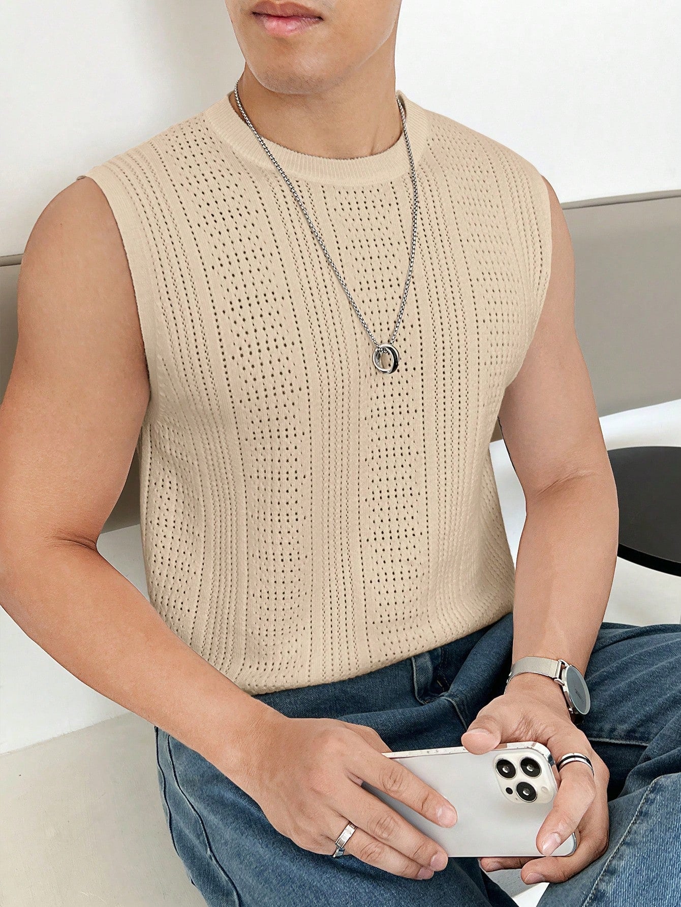 Trendy patterned men's tank top| Beige | premium quality |