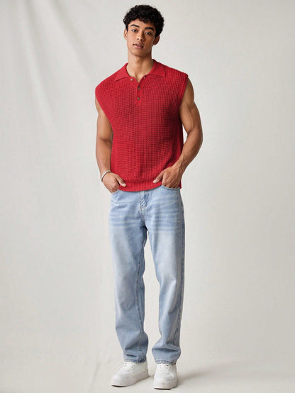 Men's Red collared V neck tank top |summer essential|