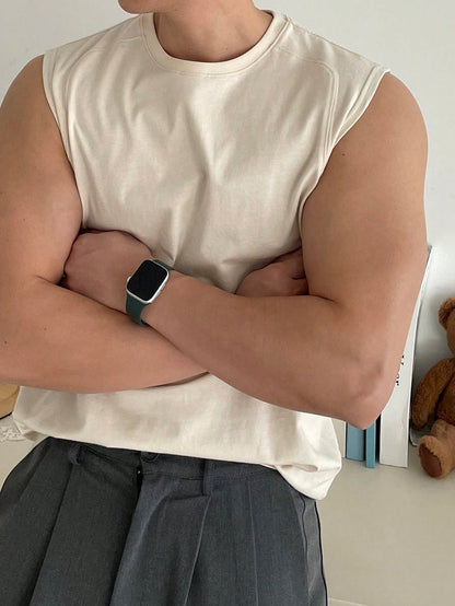 Men's White round neck relaxed tank top |summer essential|