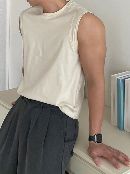 Men's White round neck relaxed tank top |summer essential|