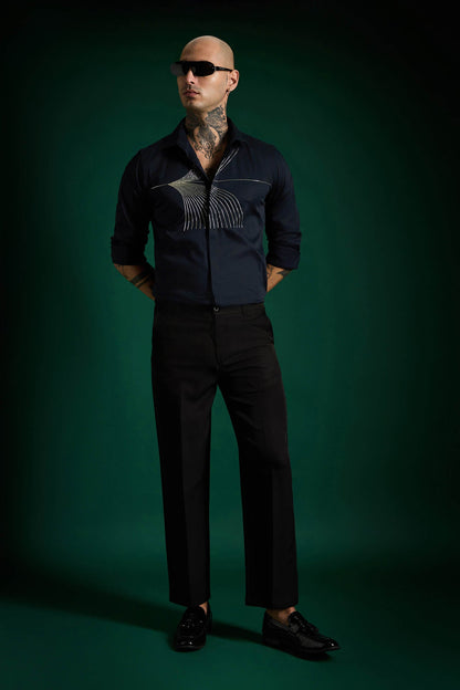 Sparkler Hand Embroidered Designer Shirt - Navy