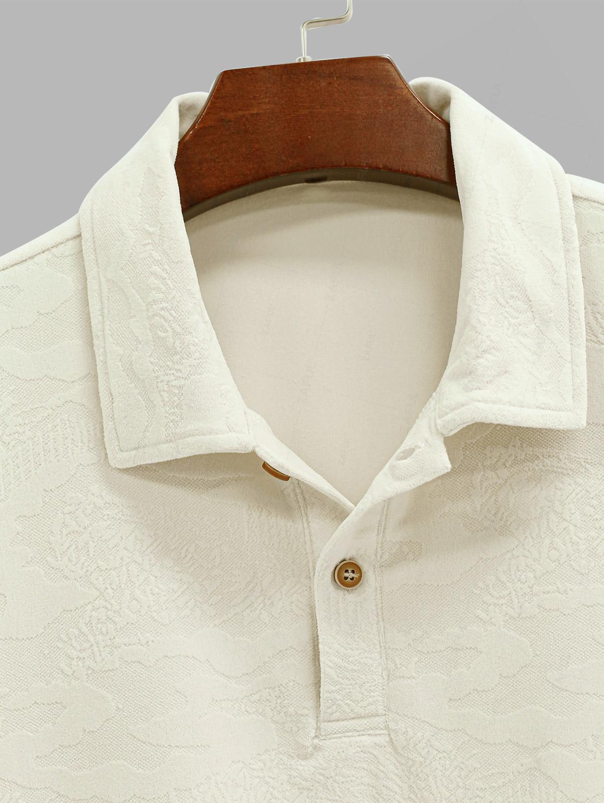 Men's Solid Color Jacquard Flocking Polo Collar Half Buttoned Short Sleeves T-shirt