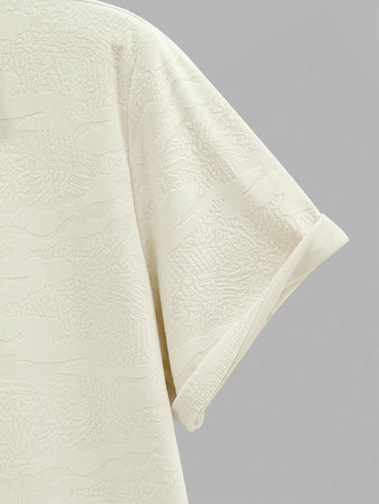 Men's Solid Color Jacquard Flocking Polo Collar Half Buttoned Short Sleeves T-shirt