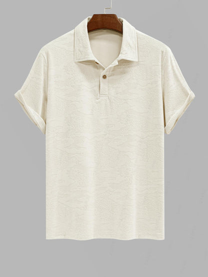 Men's Solid Color Jacquard Flocking Polo Collar Half Buttoned Short Sleeves T-shirt
