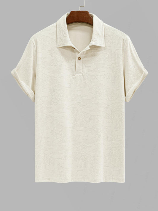Men's Solid Color Jacquard Flocking Polo Collar Half Buttoned Short Sleeves T-shirt