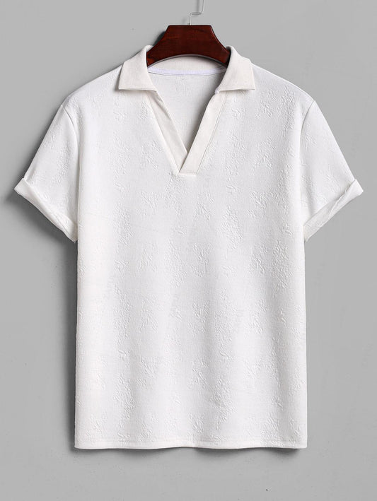 Men's Embossed Air Cotton Polo Collar V-neck Short Sleeves T-shirt